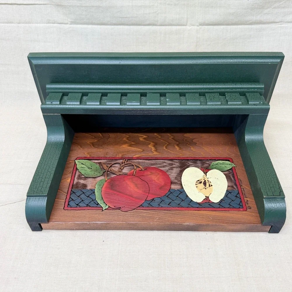 Vintage Apple Wall Shelf Wooden Kitchen Display Shelf Country Fruit Decor 90s